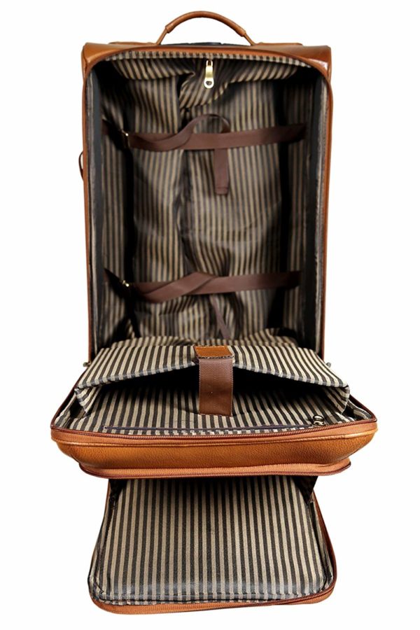 LEATHER TROLLEY TRAVEL BRIEFCASE. ( TAN ) - Image 3