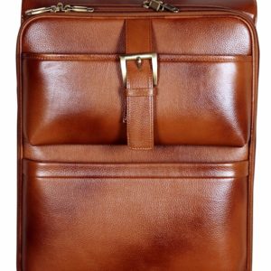 LEATHER TROLLEY TRAVEL BRIEFCASE. ( TAN )