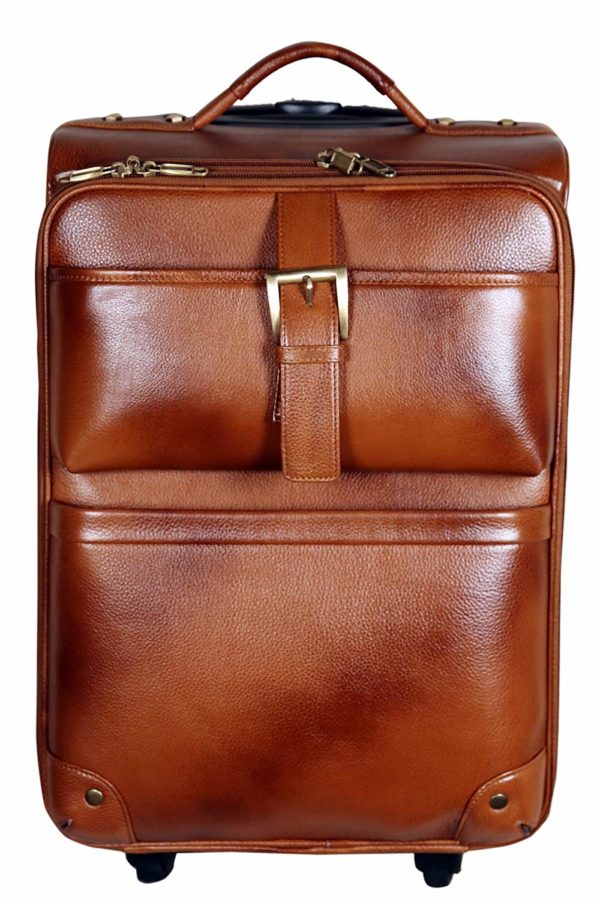 LEATHER TROLLEY TRAVEL BRIEFCASE. ( TAN ) - Image 5