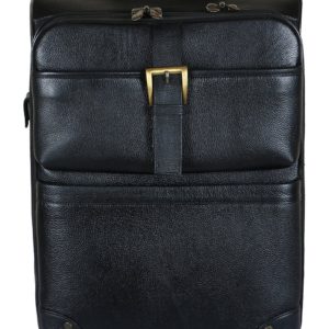 LEATHER TROLLEY TRAVEL BRIEFCASE. ( BLACK)