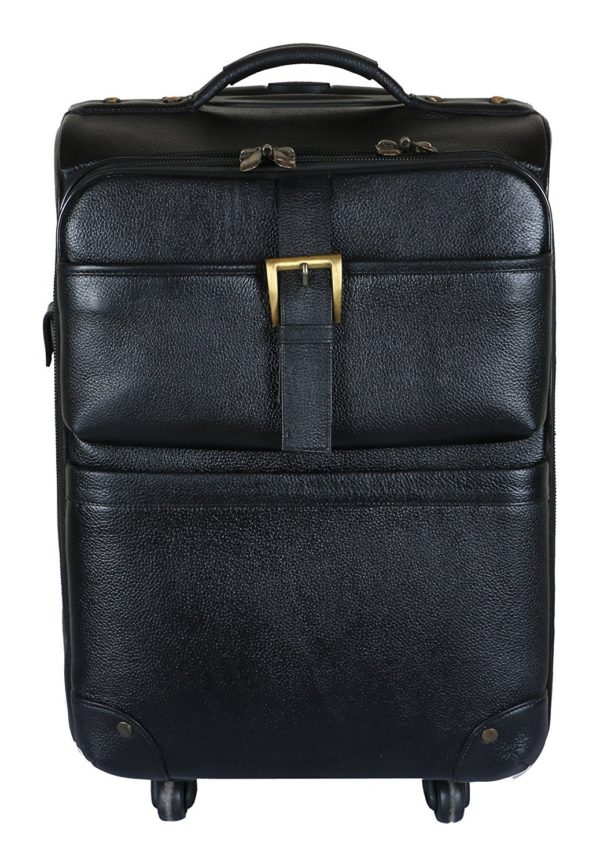 LEATHER TROLLEY TRAVEL BRIEFCASE. ( BLACK)