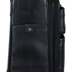 LEATHER TROLLEY TRAVEL BRIEFCASE. ( BLACK)