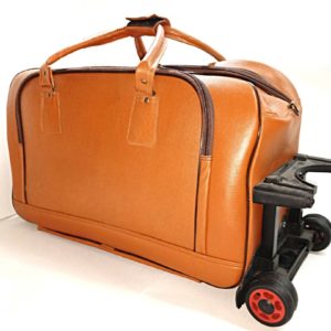 LEATHER DUFFLE TRAVEL TROLLEY ( TAN )