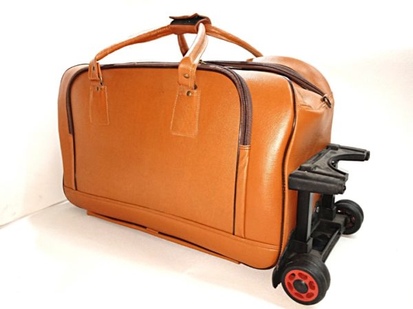 LEATHER DUFFLE TRAVEL TROLLEY ( TAN )