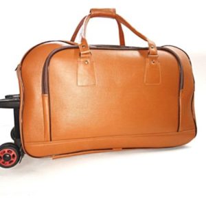 LEATHER DUFFLE TRAVEL TROLLEY ( TAN )