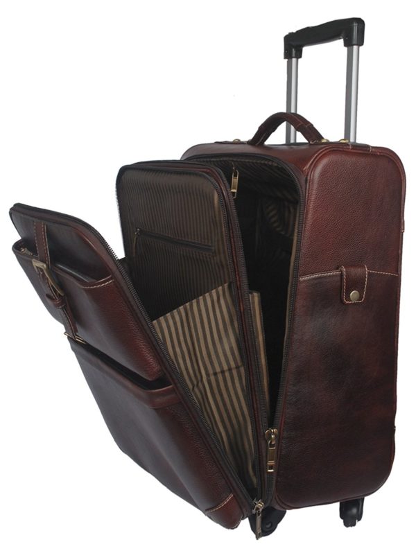 LEATHER TROLLEY TRAVEL BRIEFCASE. ( BROWN/BLACK ) EXPORT/IMPORT QUALITY). - Image 4